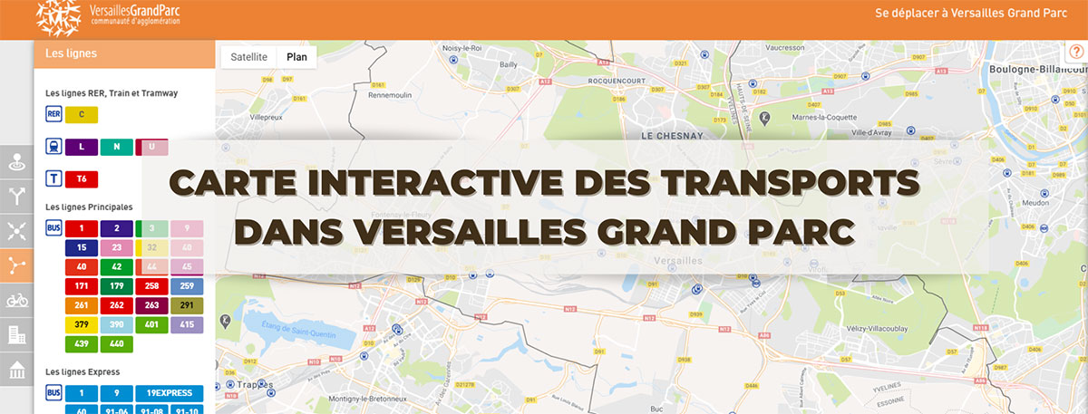 capture d'écran de la carte interactive des transports dans Versailles Grand Parc