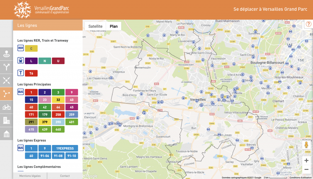 Interactive transportation map of Versailles Grand Parc